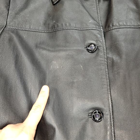 Vintage Winlit Jacket Womens Size 2X Black New York Large Button Leather Coat - Picture 13 of 16